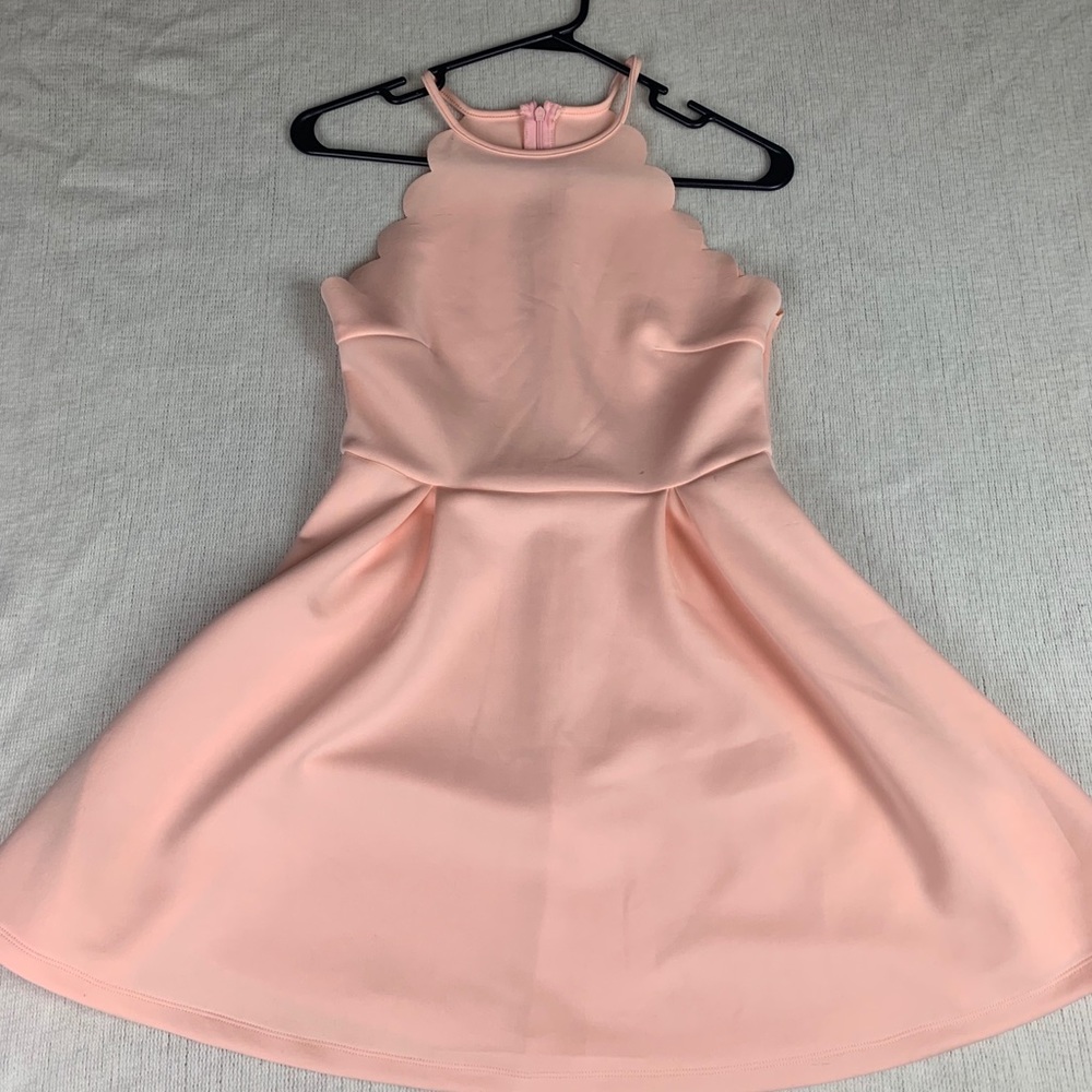 Pink Scallop Neck Bridesmaid Dress